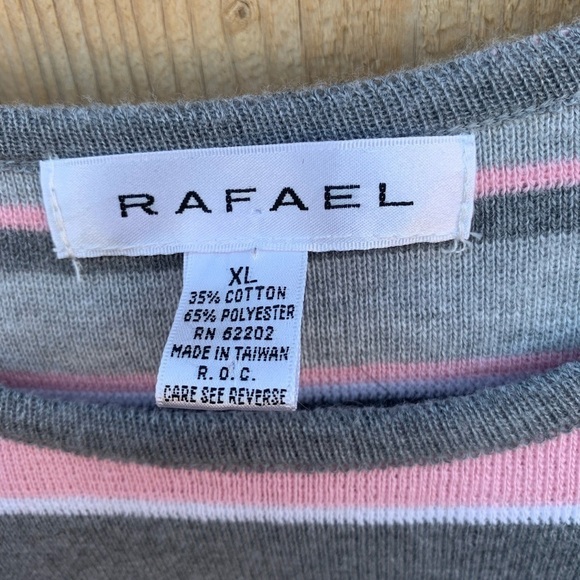 RAFAEL Short Sleeve Stripe Crewneck Lightweight Sweater Top Y2K 90s Sz XL - Picture 6 of 7